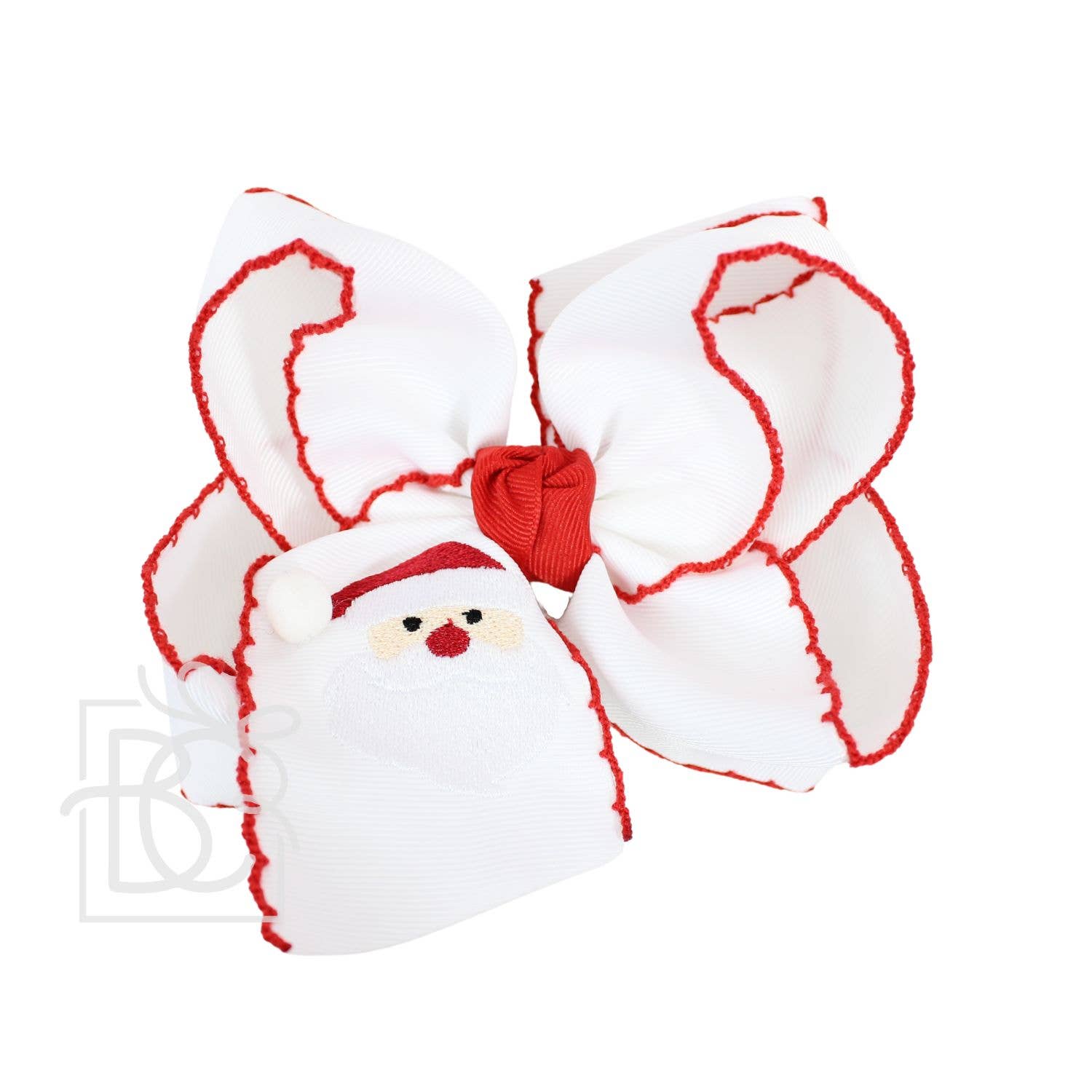 Embroidered Santa Crochet Edge Bow- RED - LuLLabY LaNe