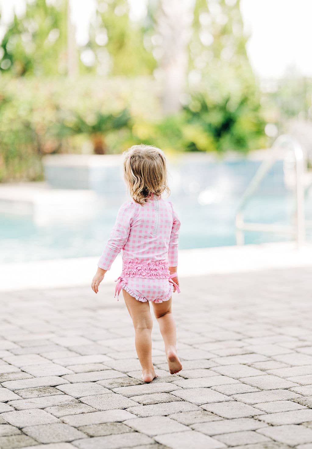 Girls Swimsuit - Ruffle Bottom - Pink Gingham - LuLLabY LaNe