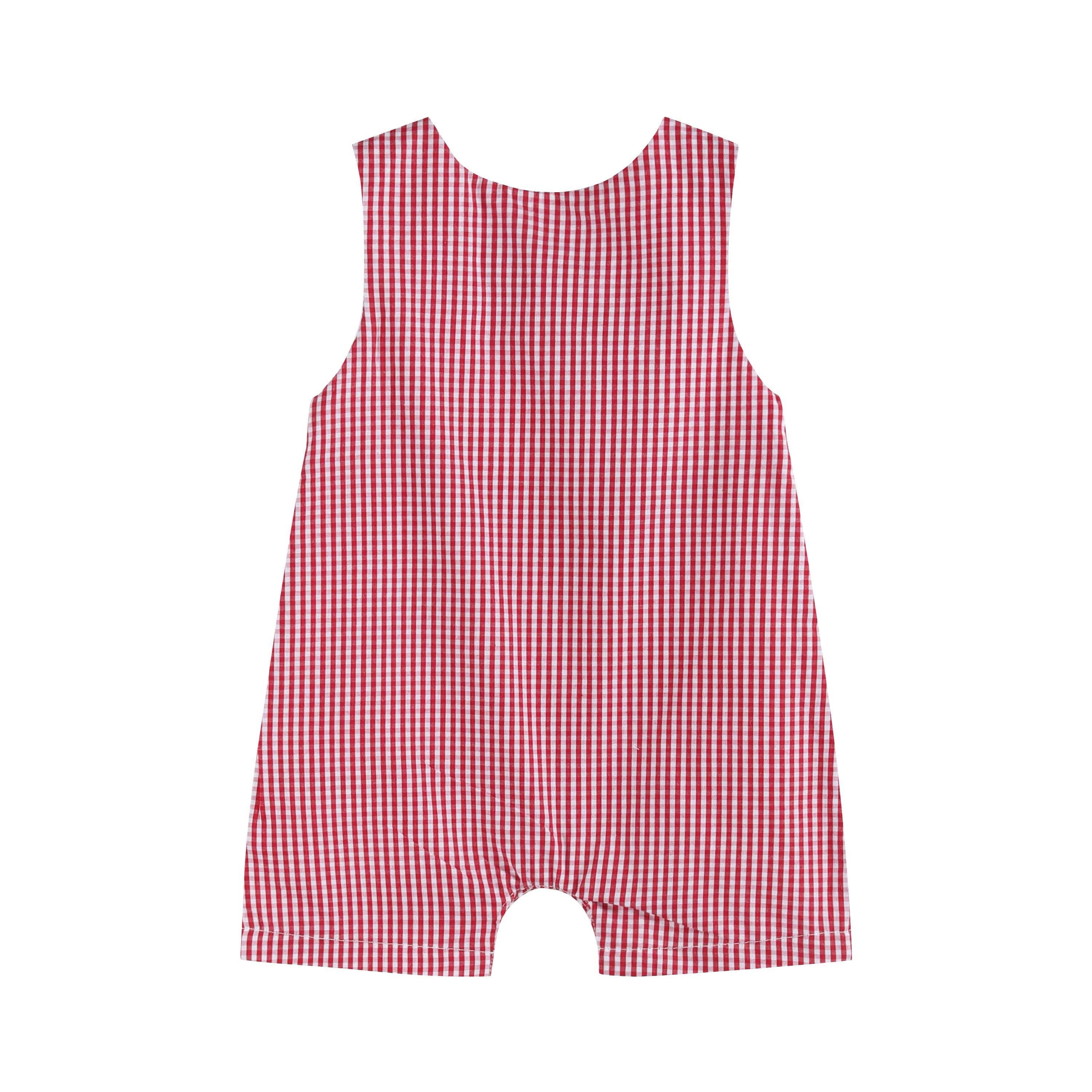 Red Gingham Baseball Smocked Shortalls - LuLLabY LaNe