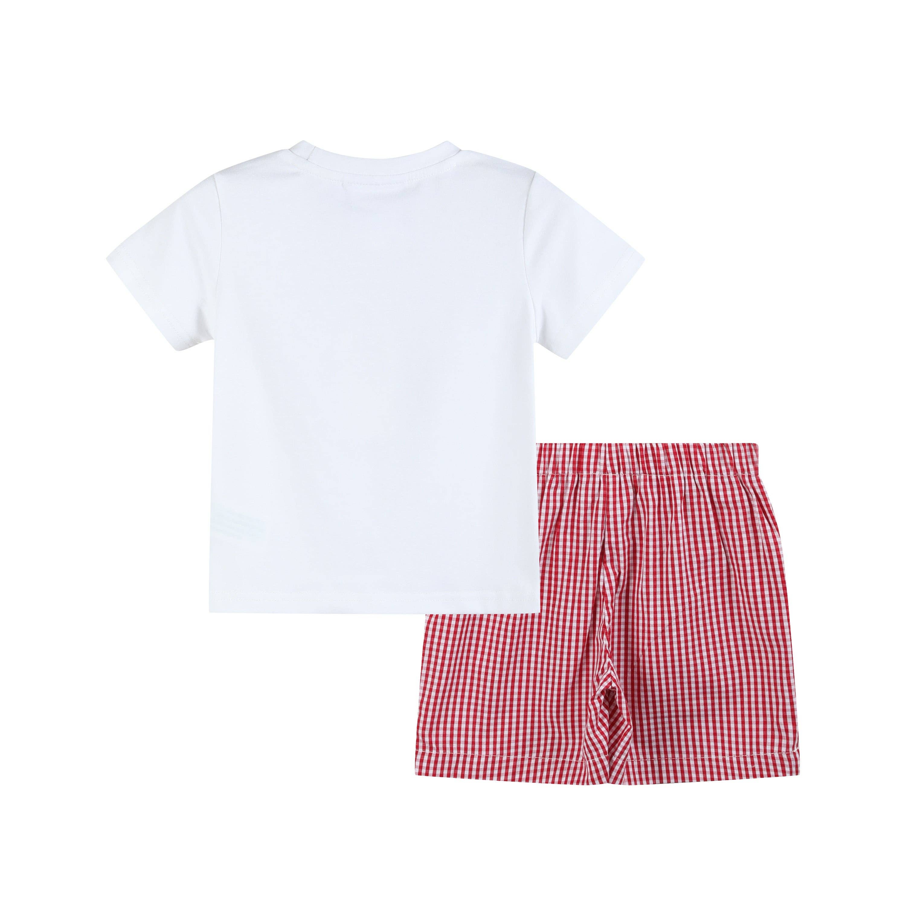Baseball Smocked Shirt and Red Gingham Shorts Set - LuLLabY LaNe