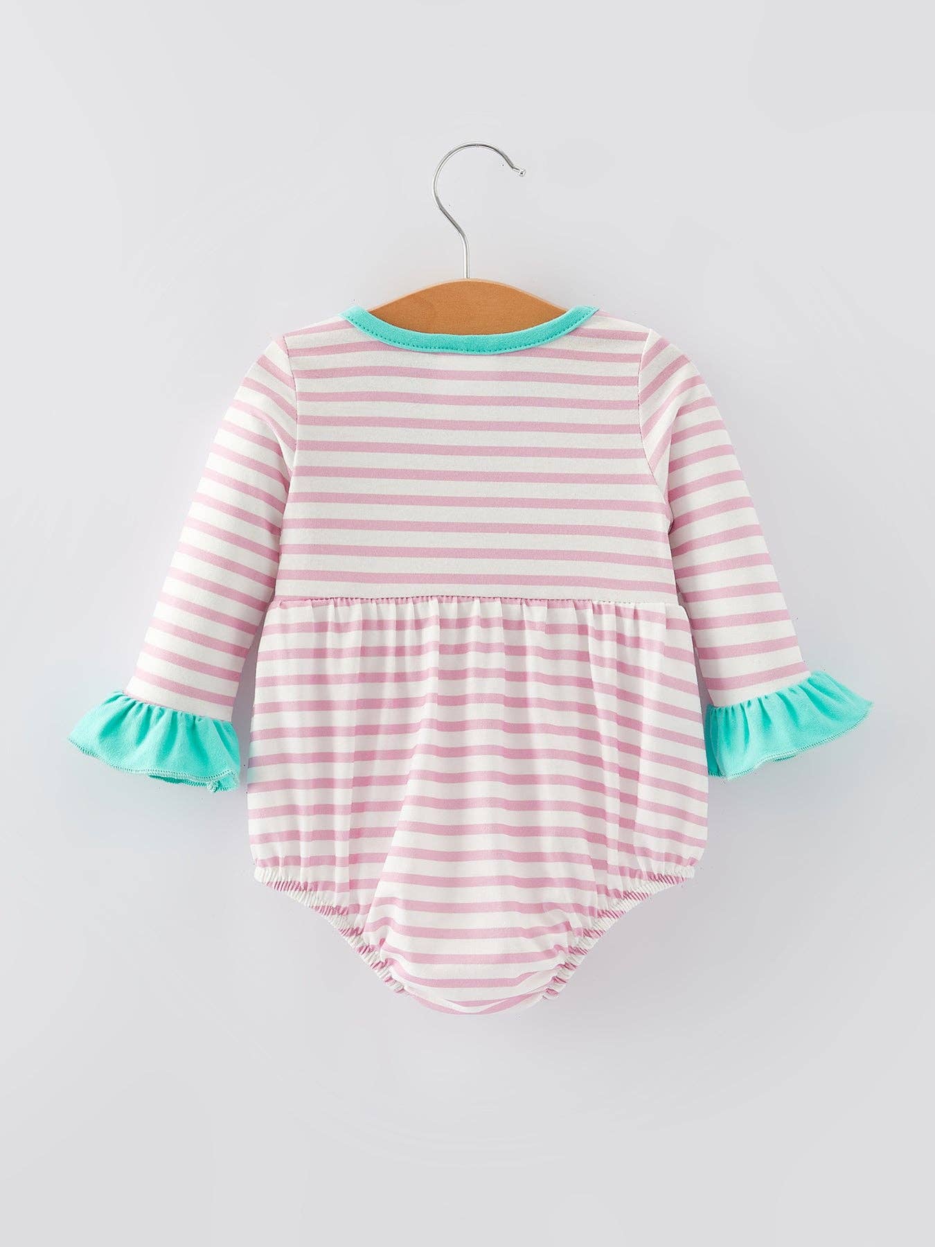 Valentine's Day Ruffle Stripe Smocking Embroidered Girls Romper - LuLLabY LaNe