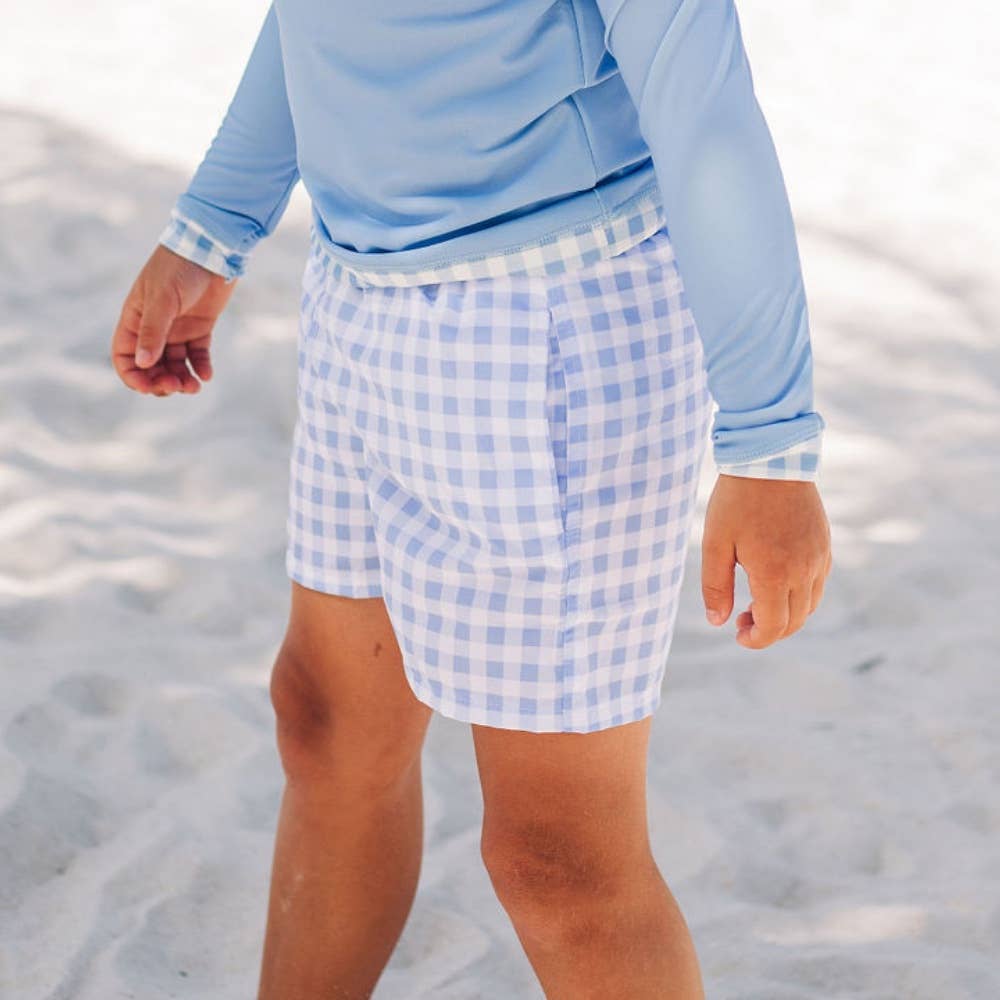 Boys Summer Swim Shorts - Blue Gingham - LuLLabY LaNe
