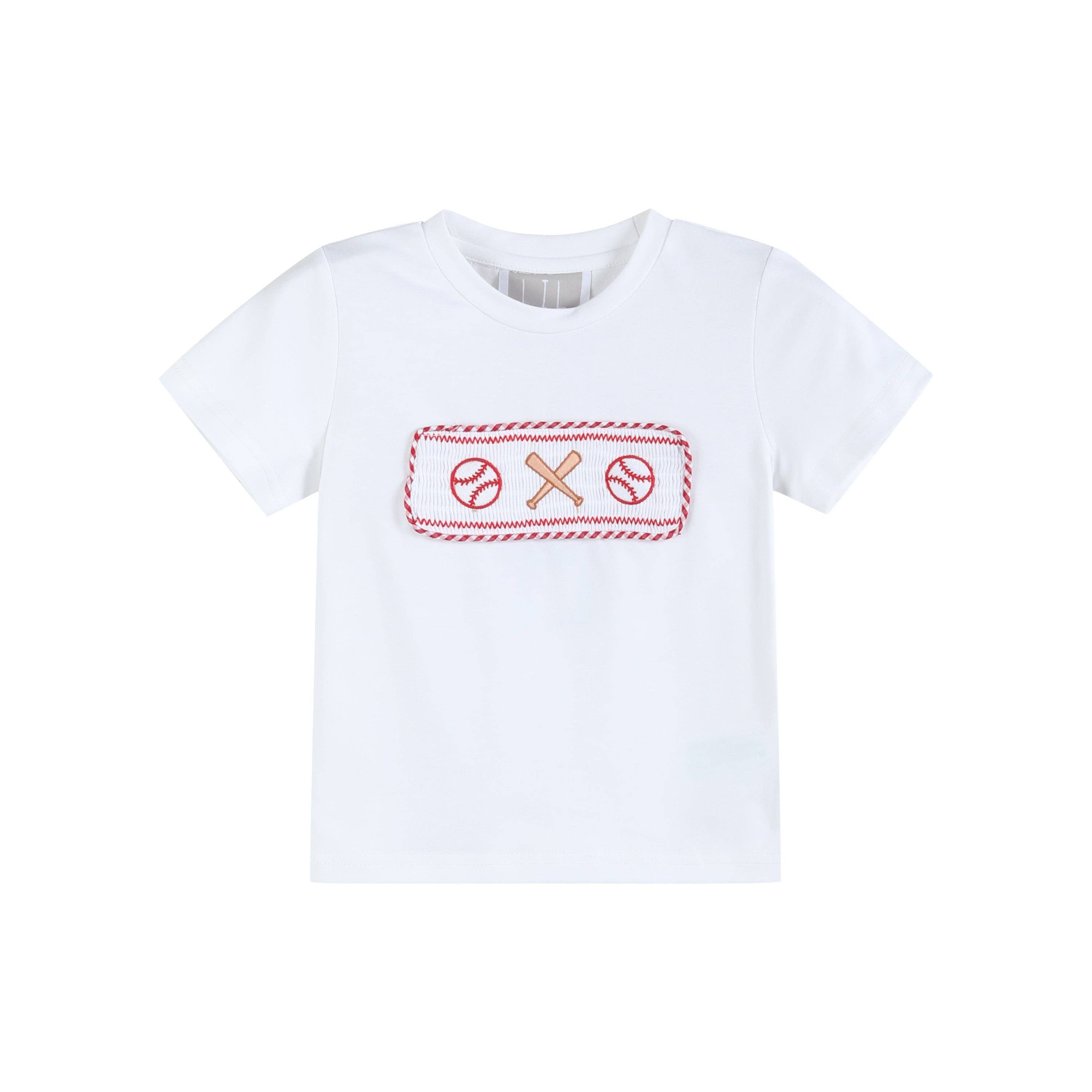 Baseball Smocked Shirt and Red Gingham Shorts Set - LuLLabY LaNe
