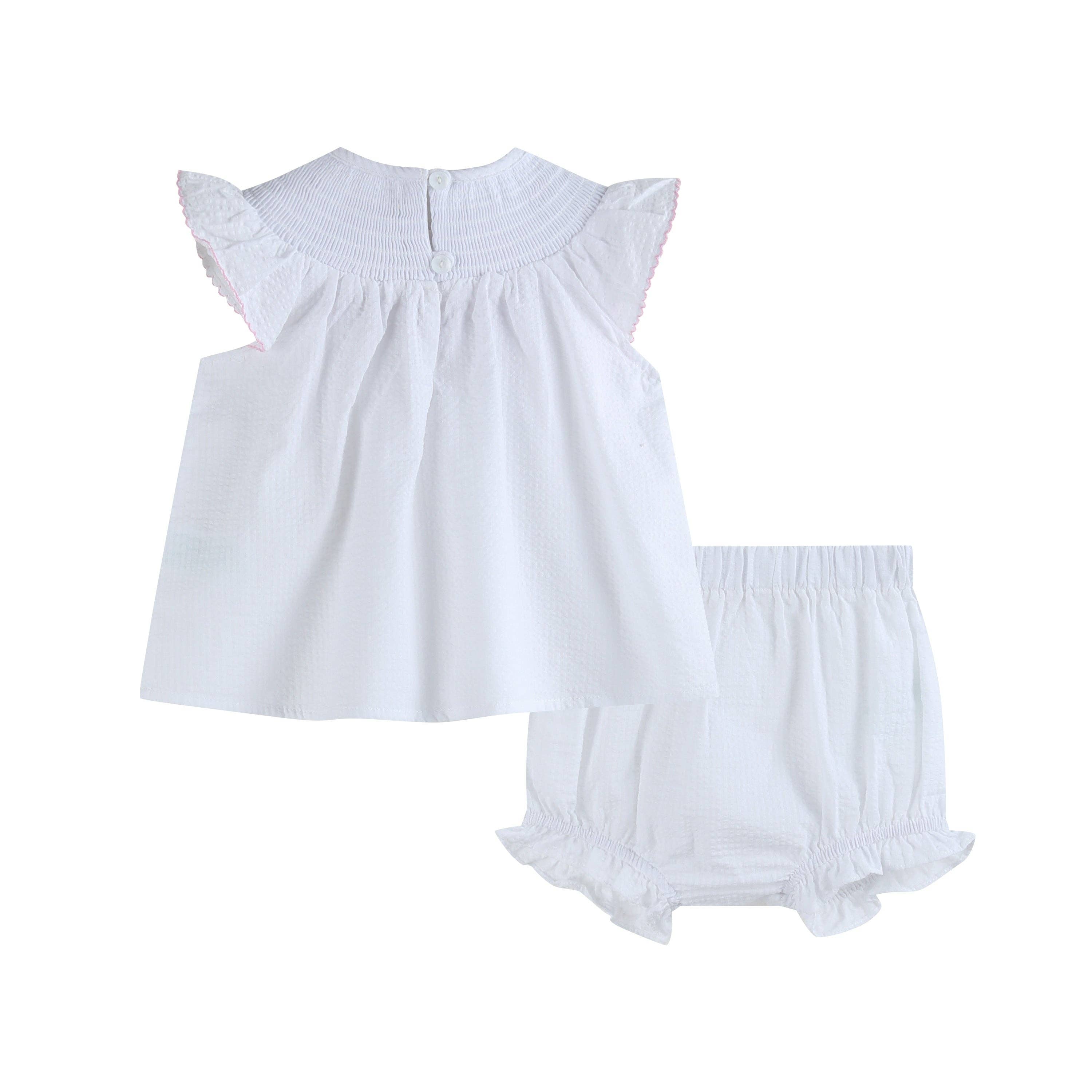 White Baby Sister Smocked Dress and Bloomer Set - LuLLabY LaNe