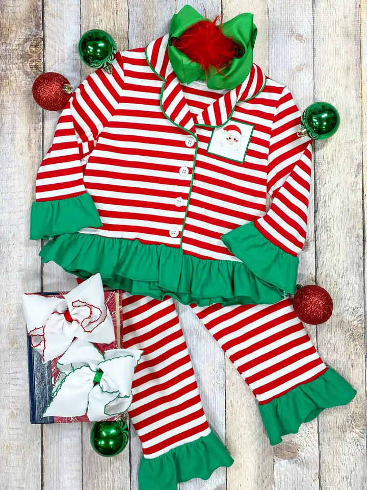 Red Striped Santa Pjs-Girls.