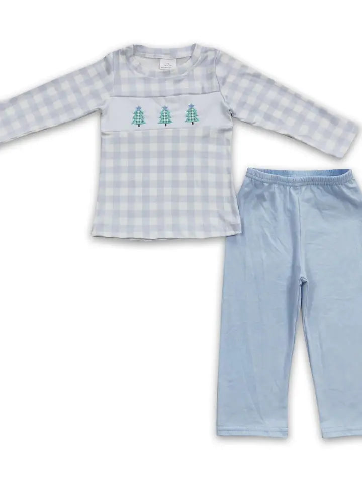 Plaid Christmas Tree Baby Boy Clothing Set.