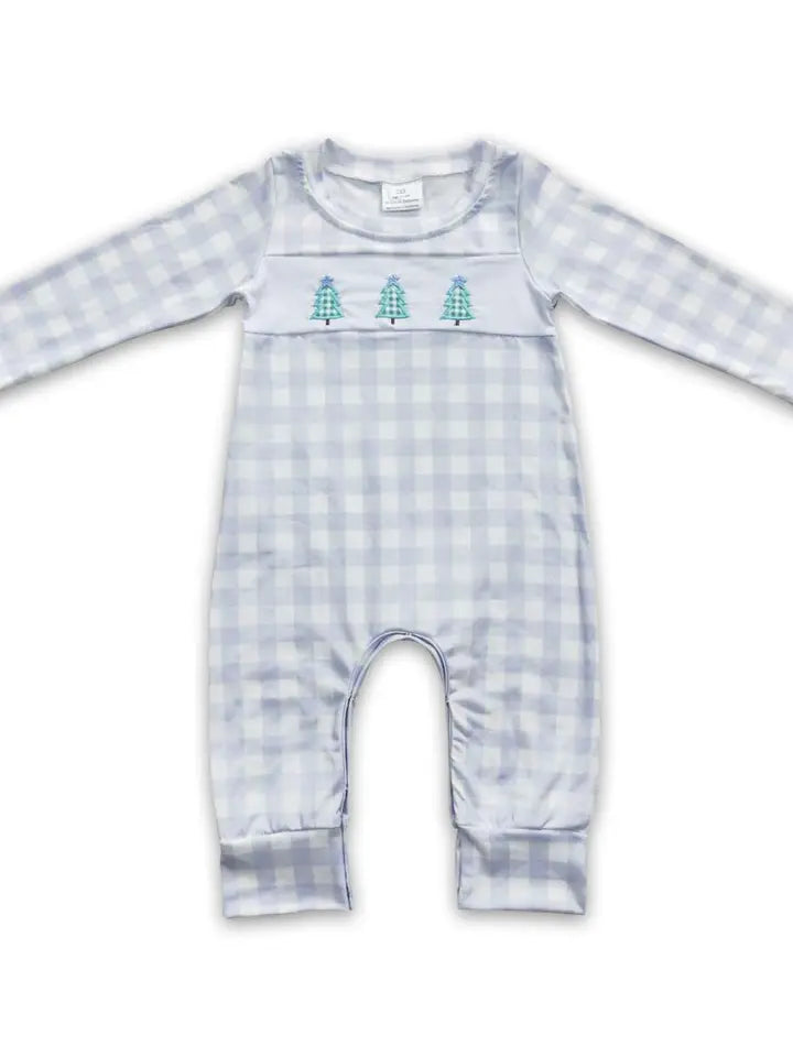 Plaid Christmas Tree Baby Boy Romper.