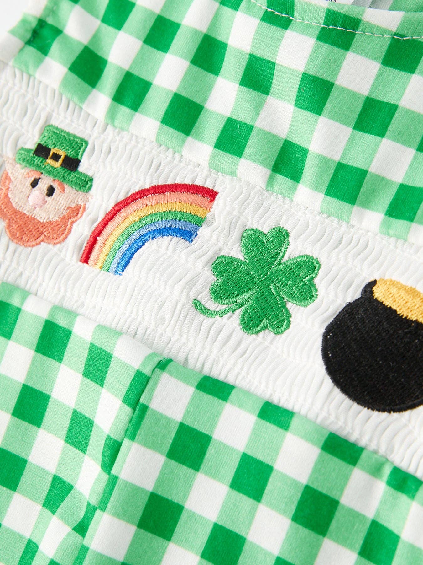 St. Patrick's Day Smocking Embroidered Green Plaid Boys' Romper - LuLLabY LaNe