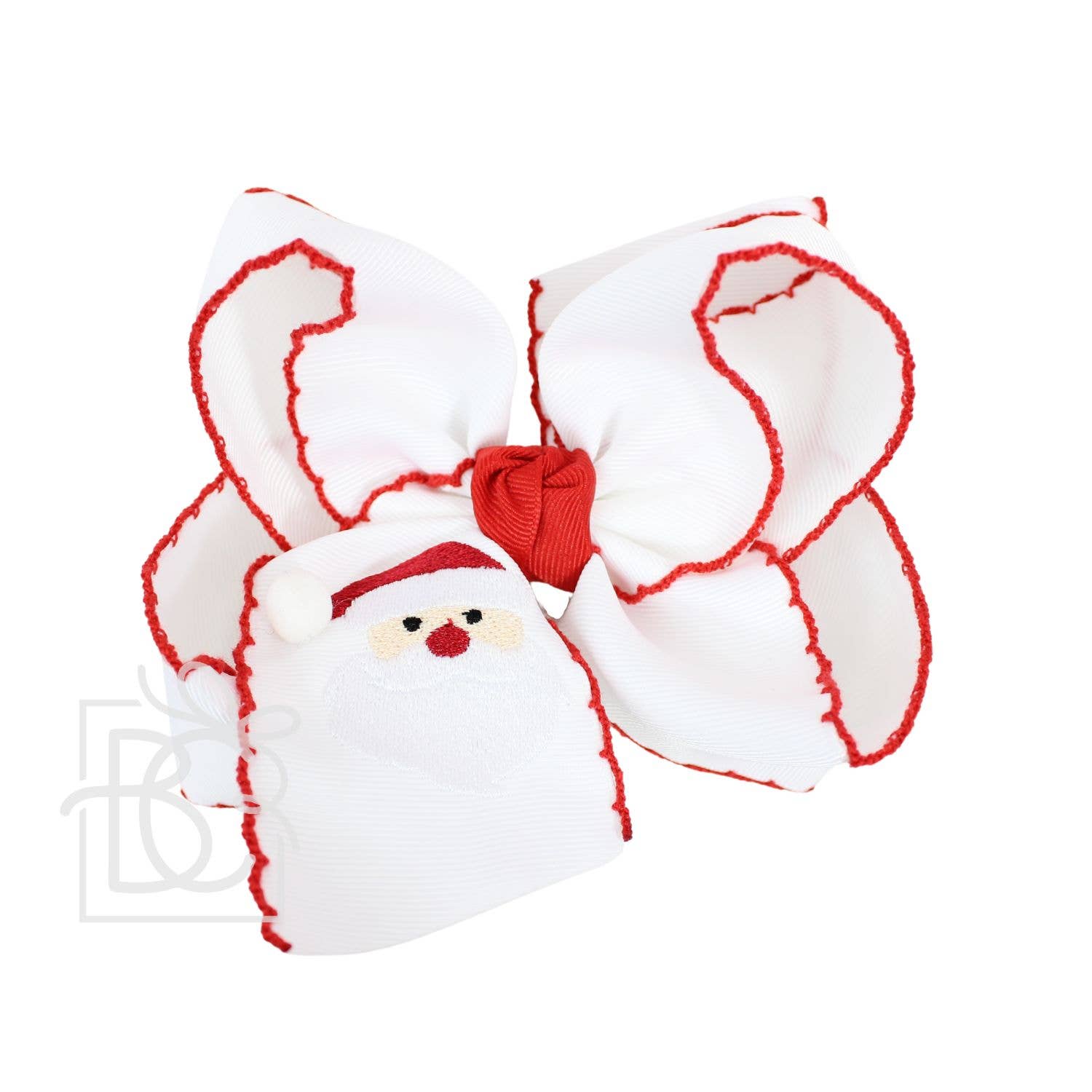 Embroidered Santa Crochet Edge Bow- RED