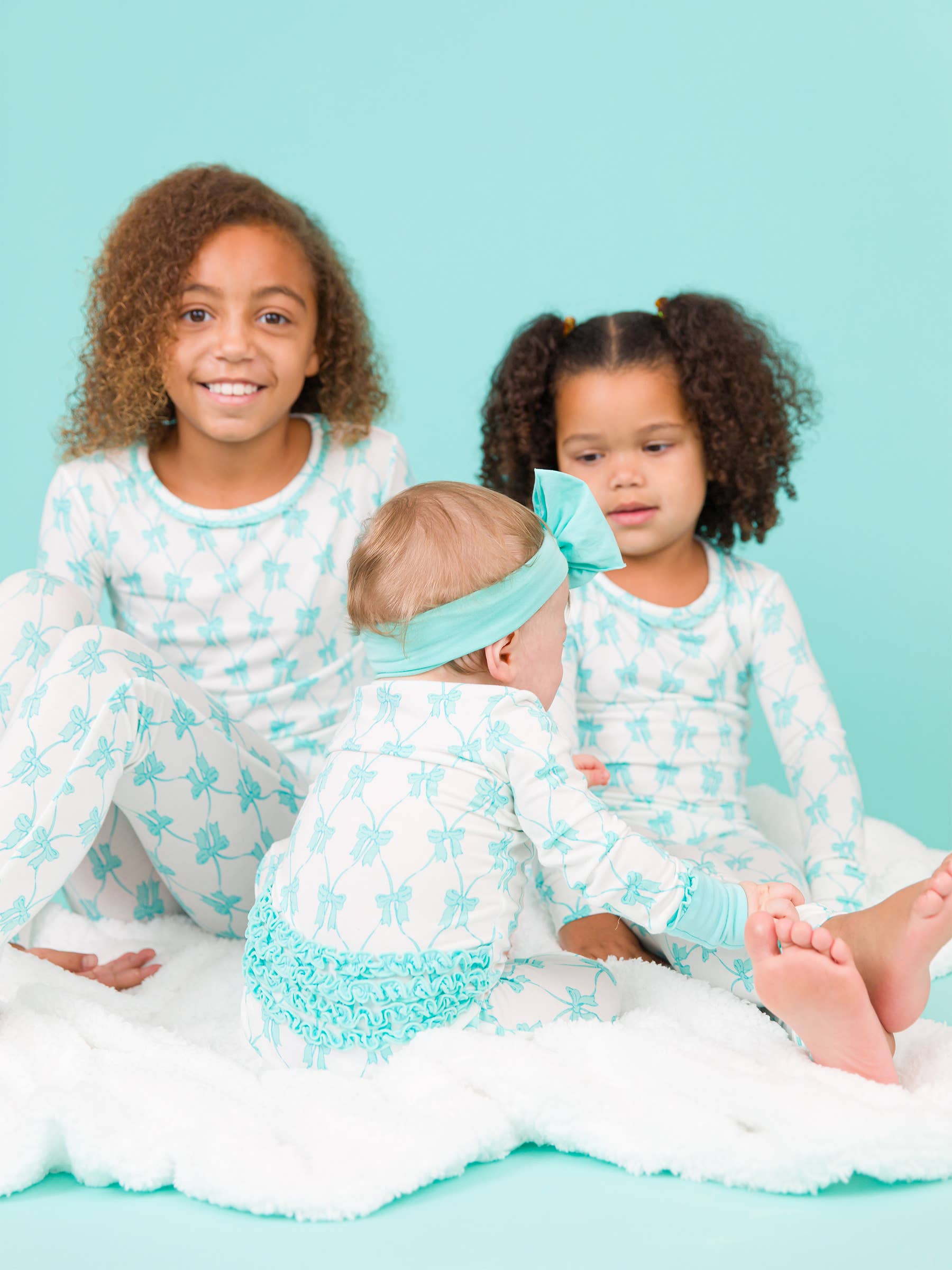 Baby Girls Teal Bow Ruffle Pajama