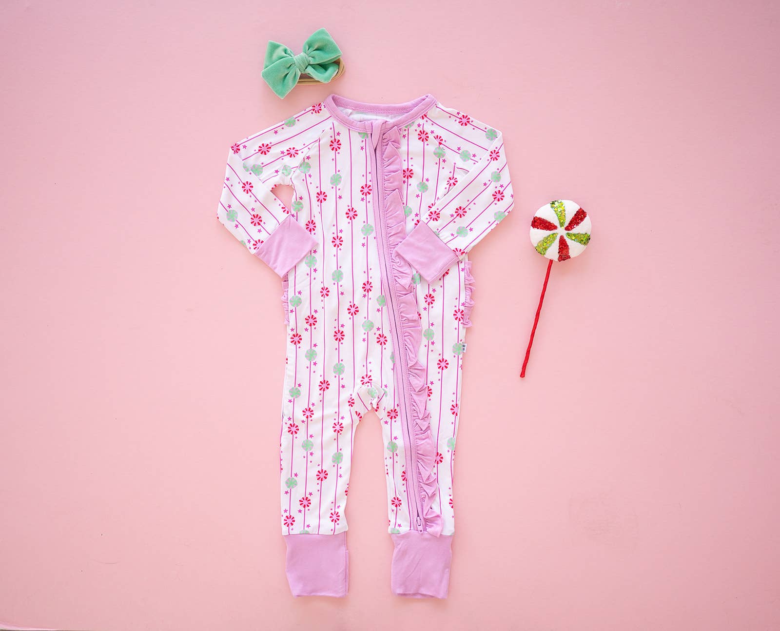 Christmas Pink Peppermint Ruffle Onesie