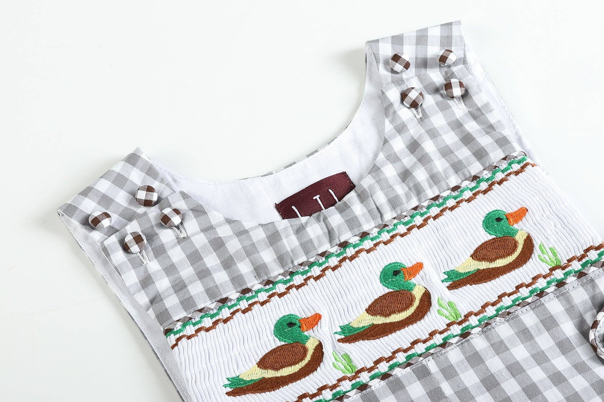 Gray Gingham Mallard Smocked Overalls - LuLLabY LaNe