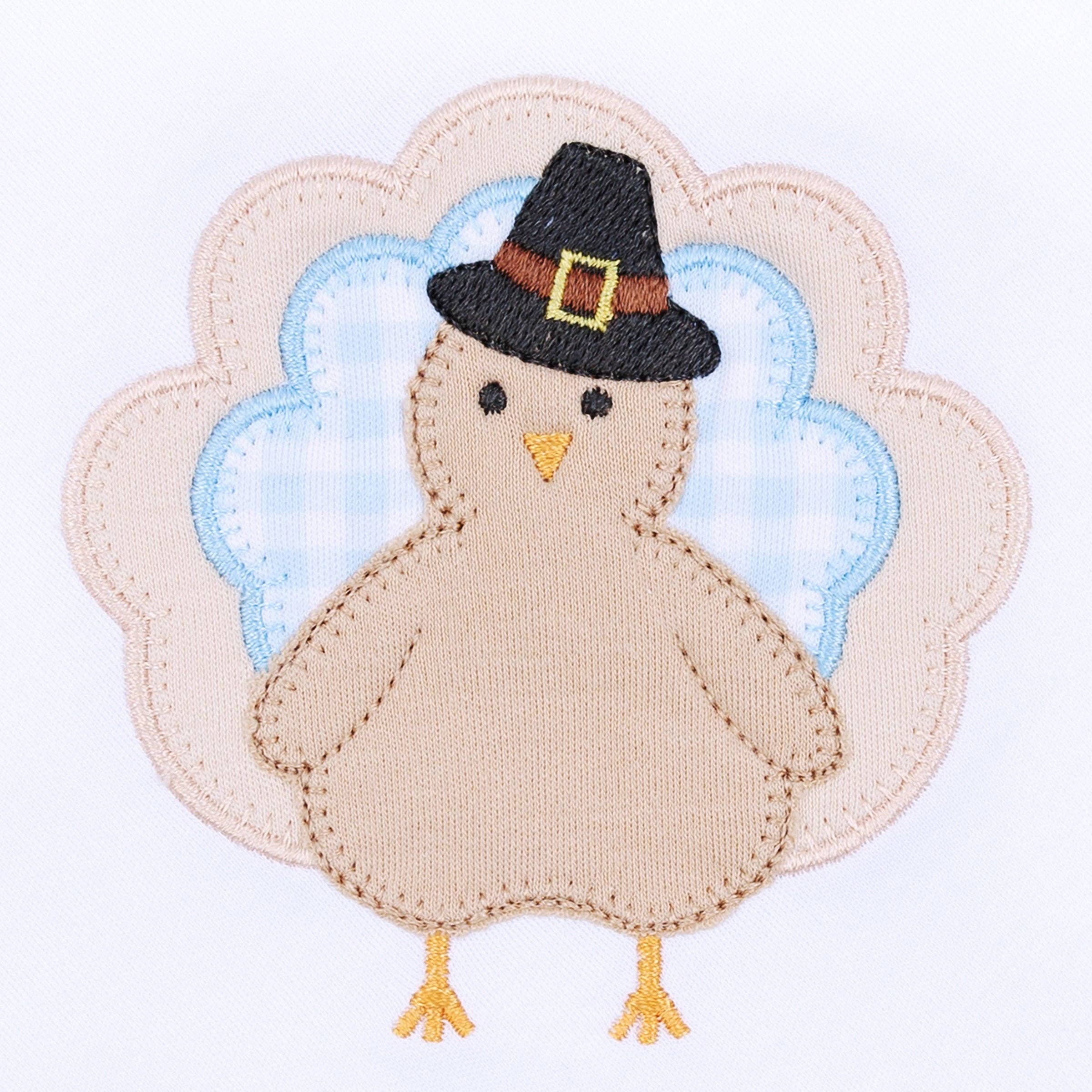 Pilgrim Pals Applique Collared Short Sleeve Bubble - Light Blue - LuLLabY LaNe