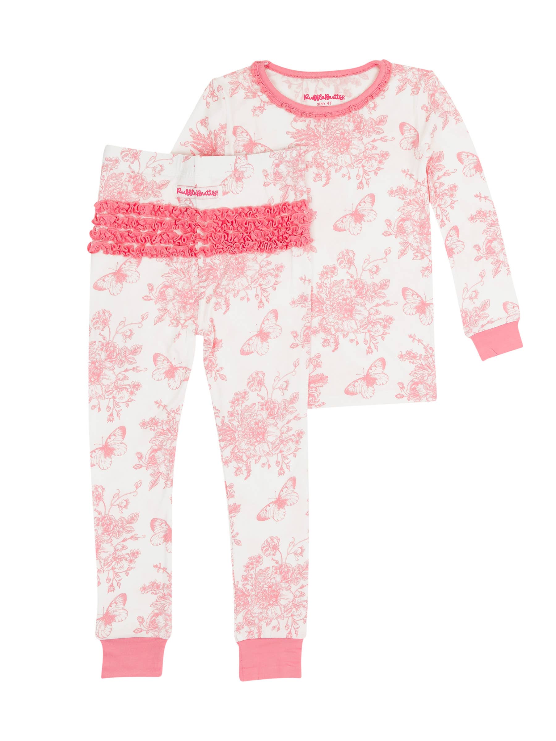 Girls Toile Ruffle Long Sleeve Pajama Set