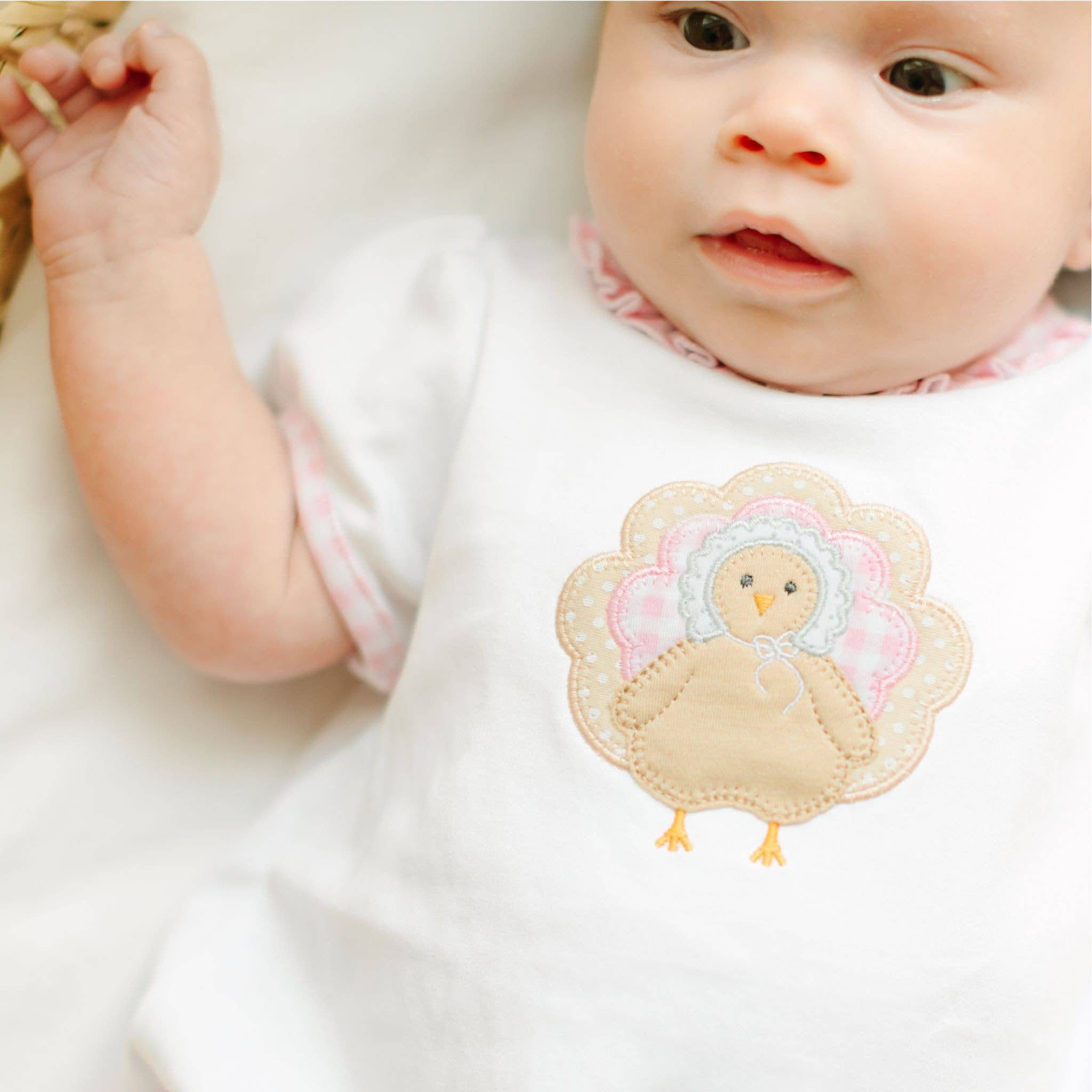 Pilgrim Pals Applique Ruffle Short Sleeve Bubble - Pink