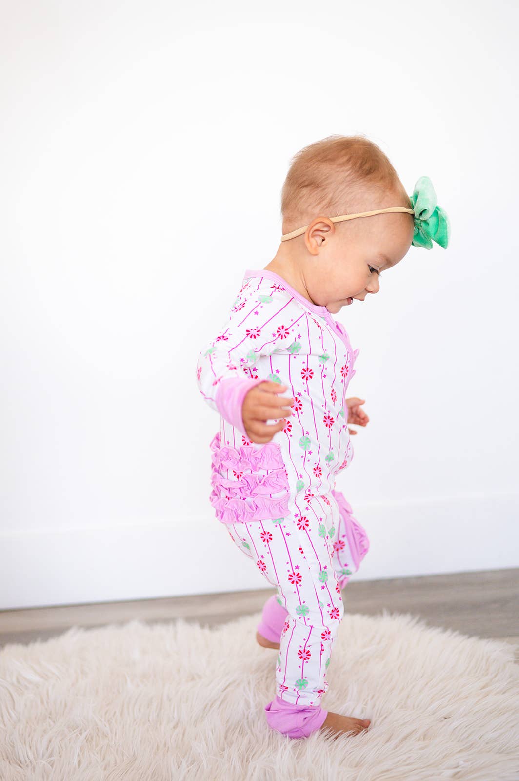 Christmas Pink Peppermint Ruffle Onesie