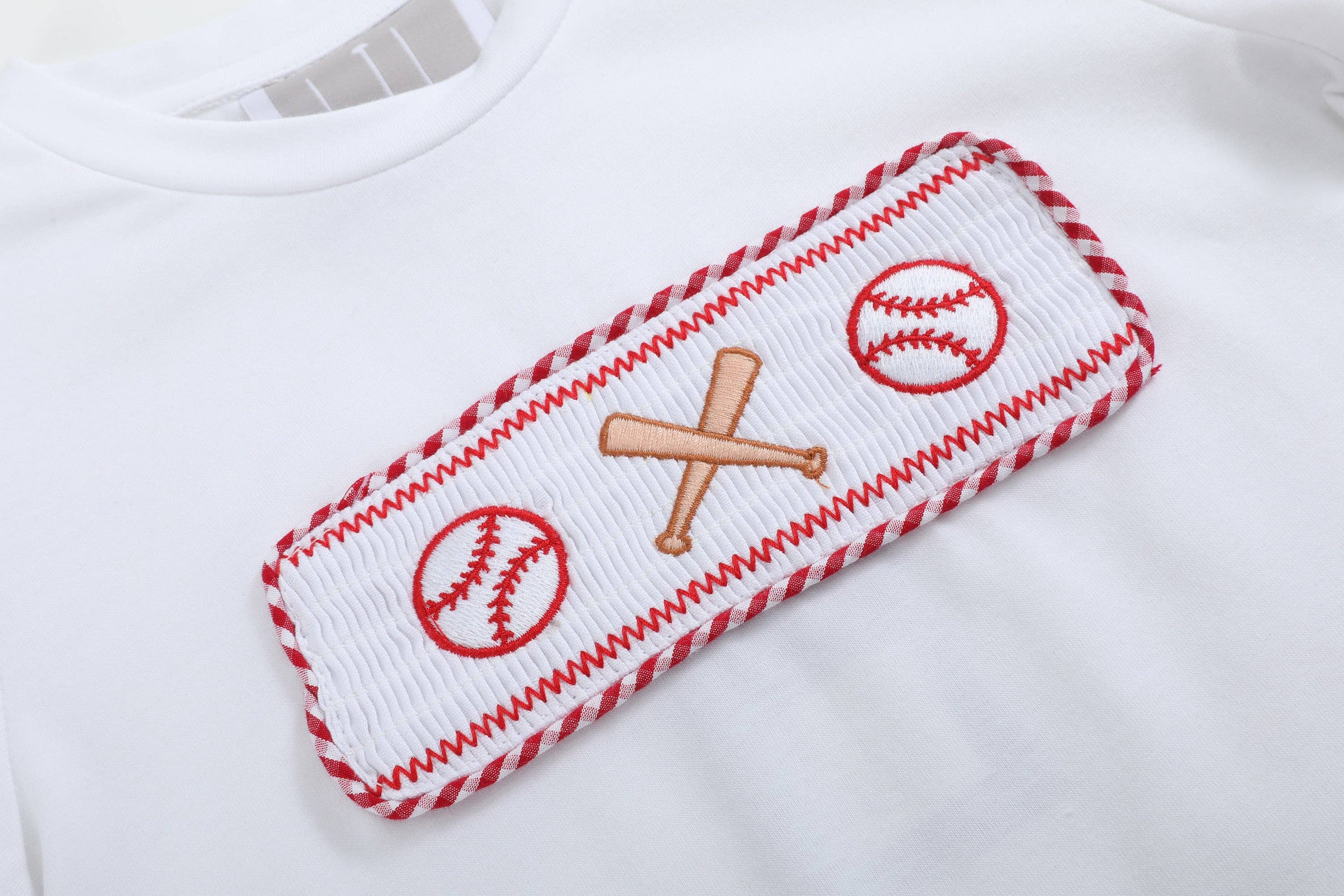 Baseball Smocked Shirt and Red Gingham Shorts Set - LuLLabY LaNe