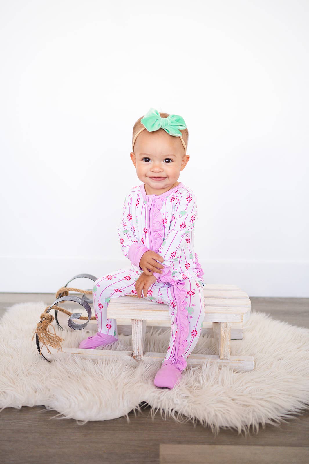 Christmas Pink Peppermint Ruffle Onesie