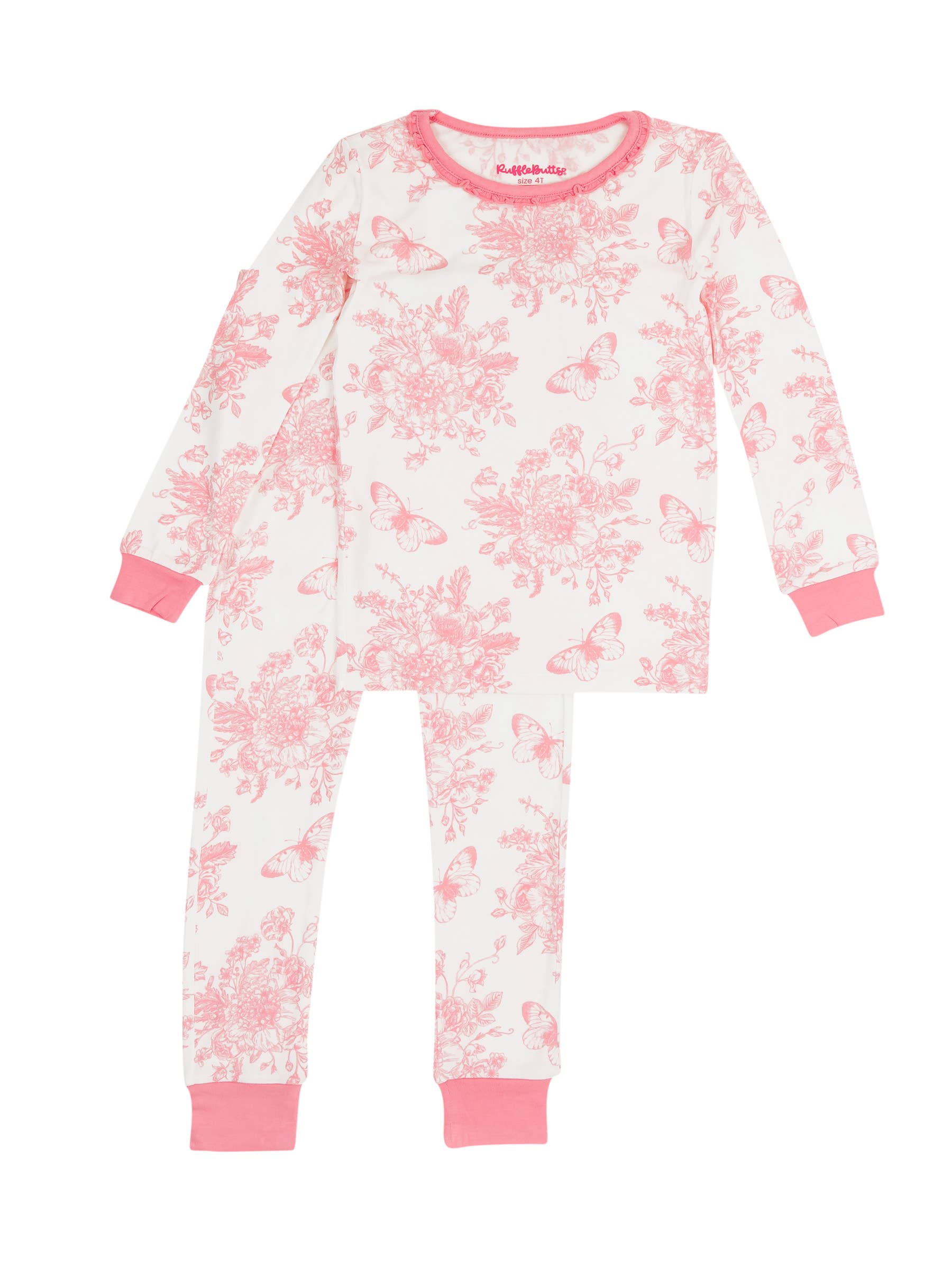 Girls Toile Ruffle Long Sleeve Pajama Set