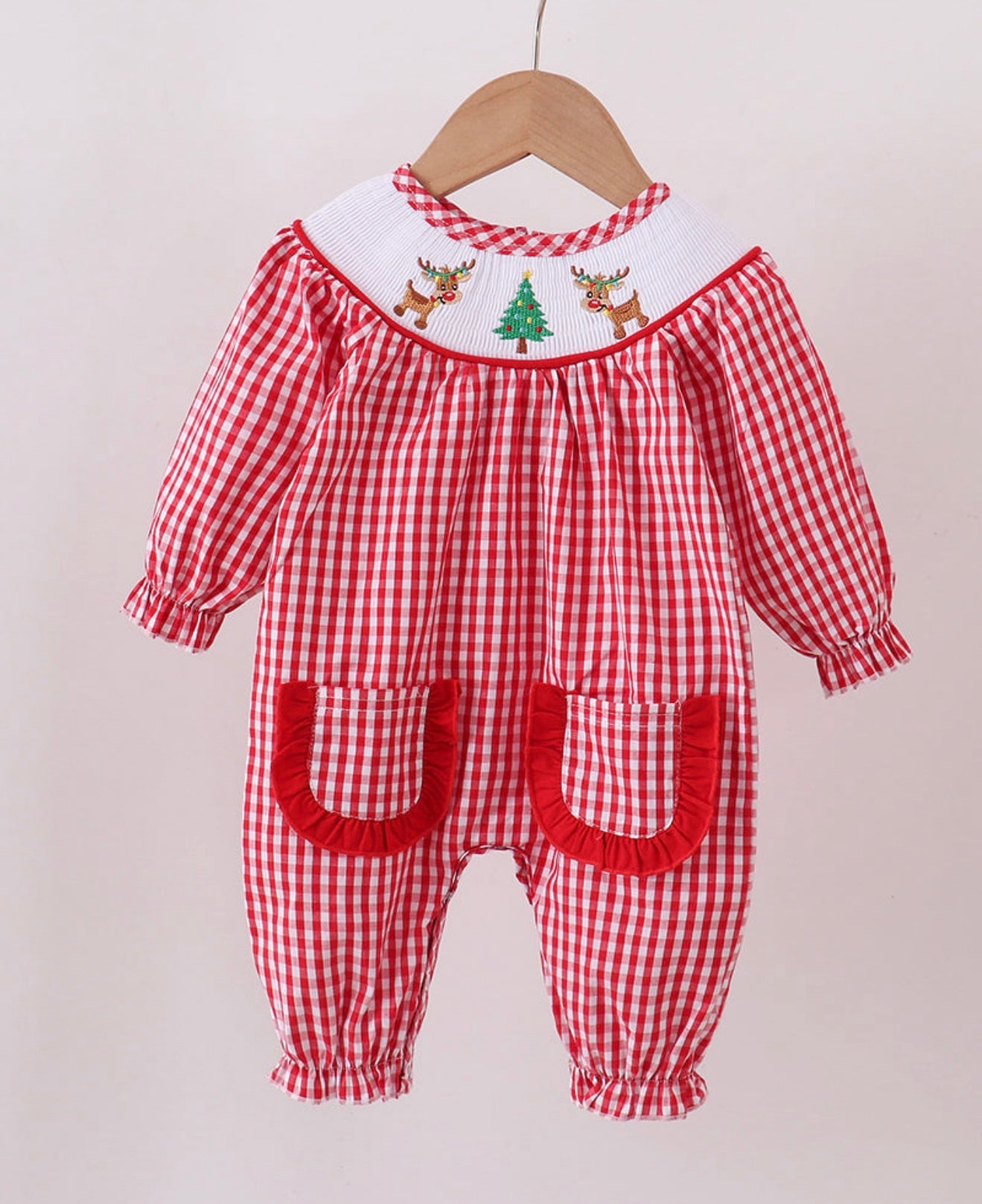 Reindeer Plaid Ruffle Romper