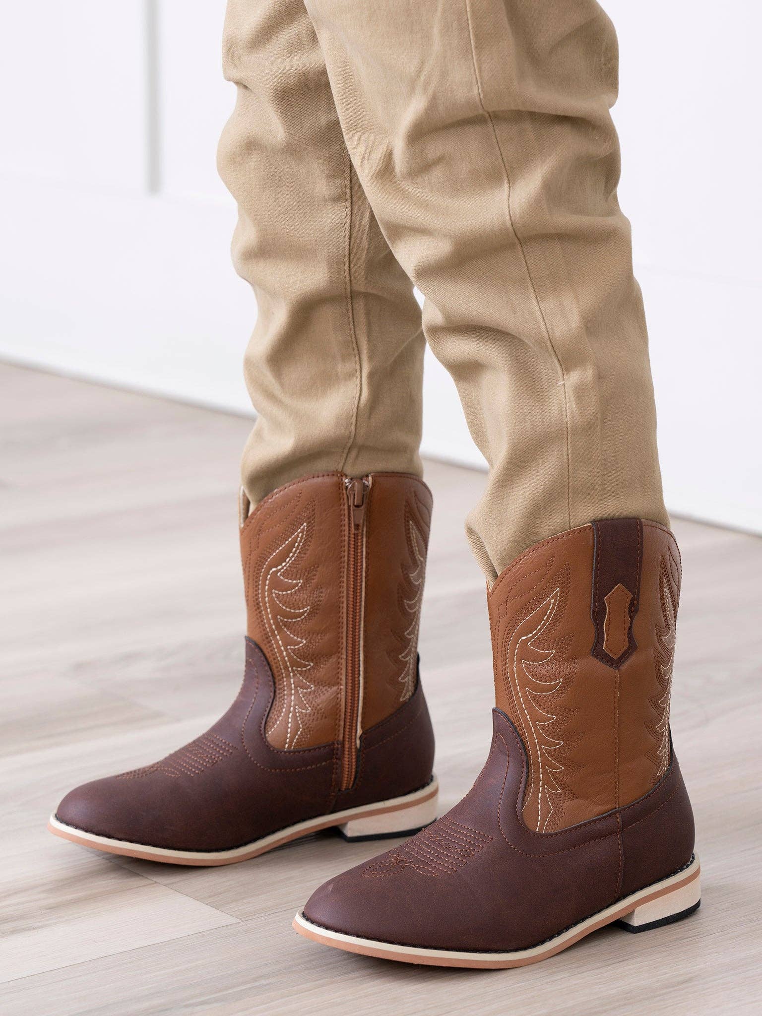 Kids Unisex Two Toned Brown Cowboy Boots