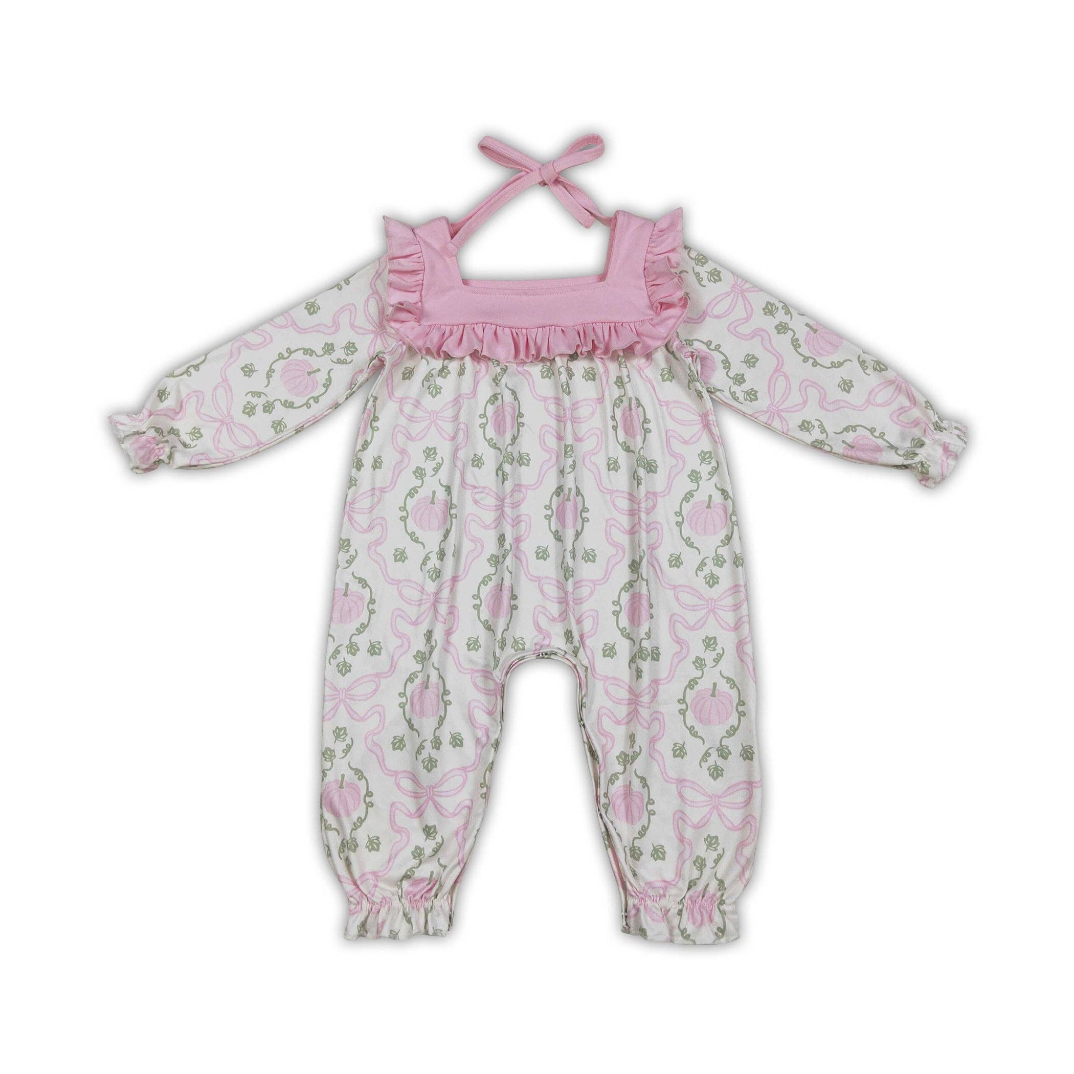 Hallie Pumpkin & Bows Long Romper