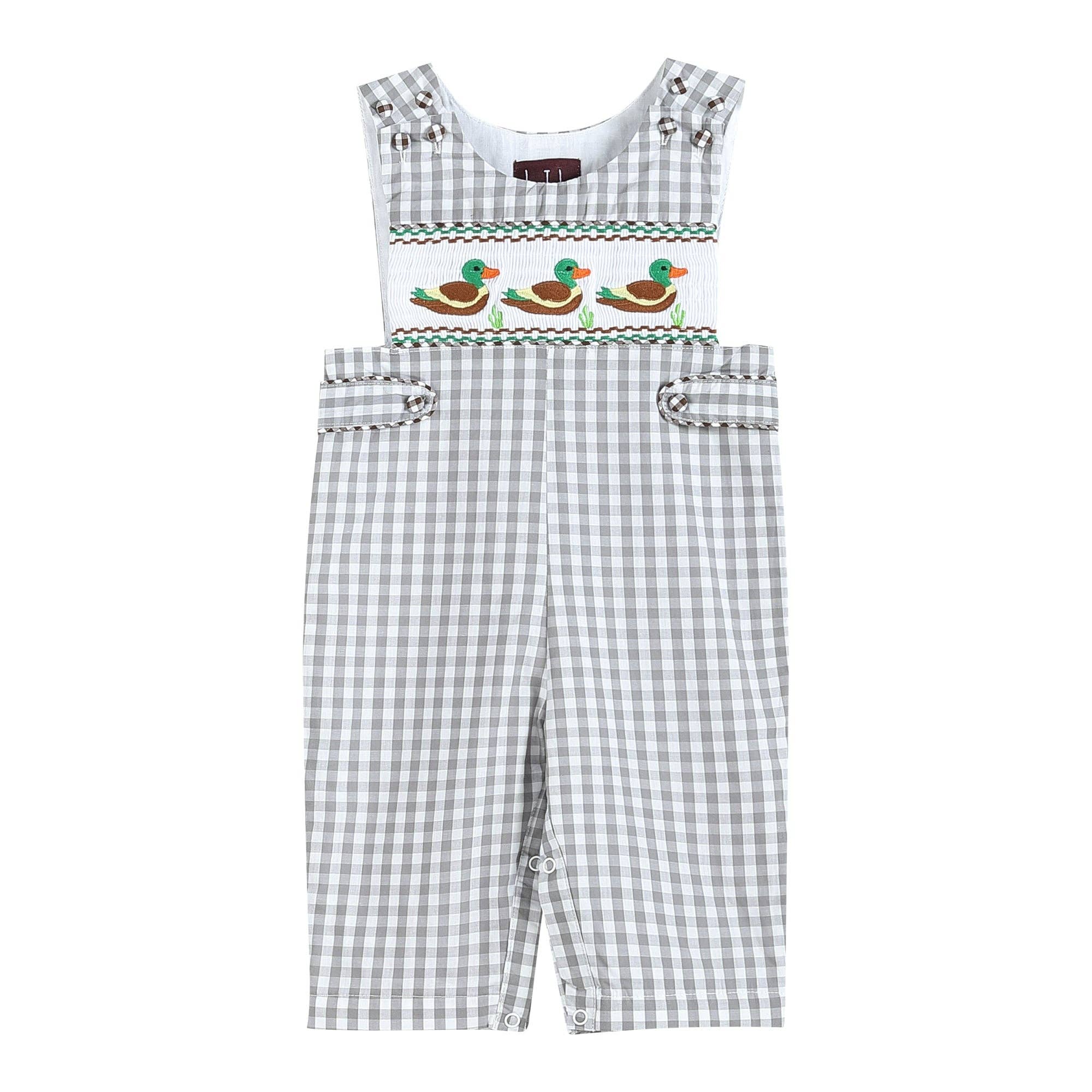 Gray Gingham Mallard Smocked Overalls - LuLLabY LaNe