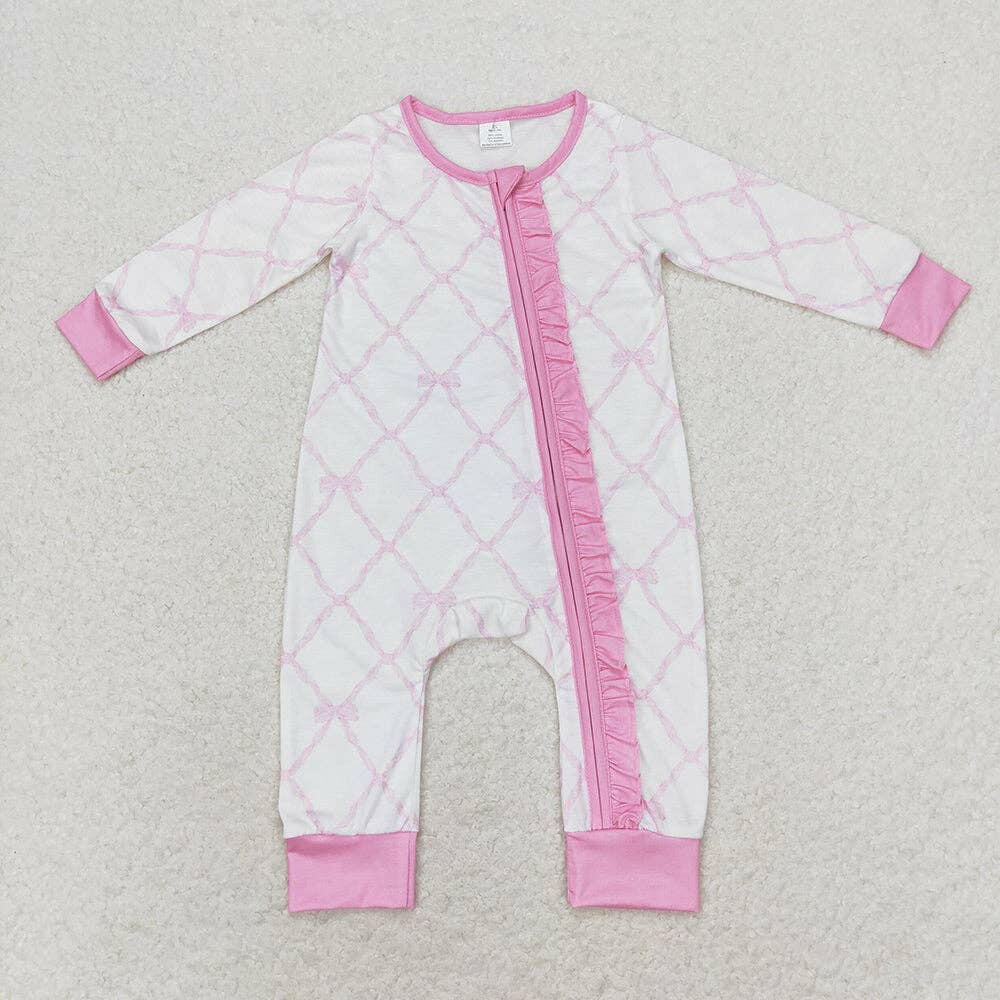 Baby Girls Pink Bows Bamboo Romper.