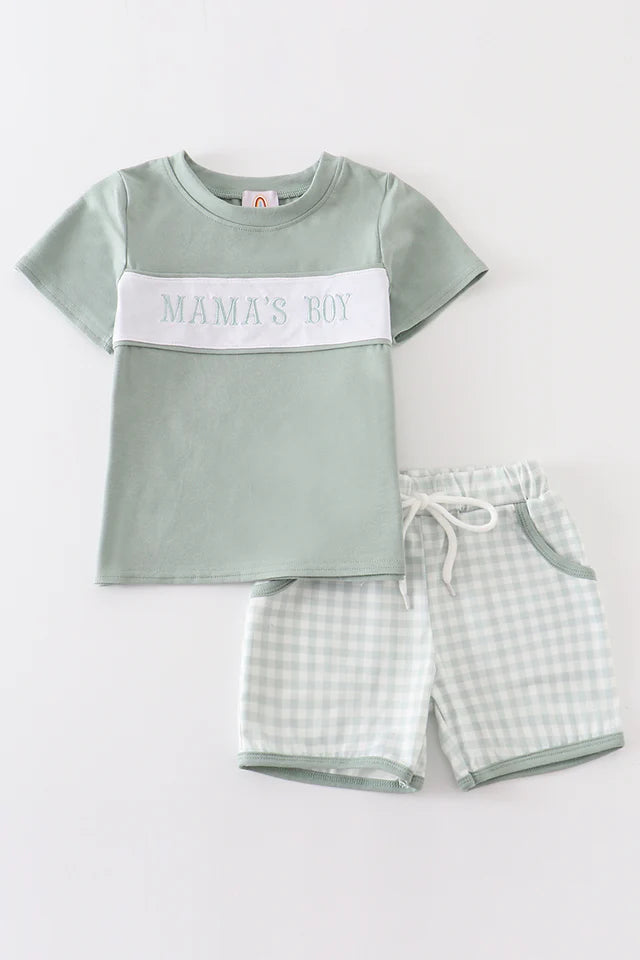 Sage Plaid Mama's Boy Set.