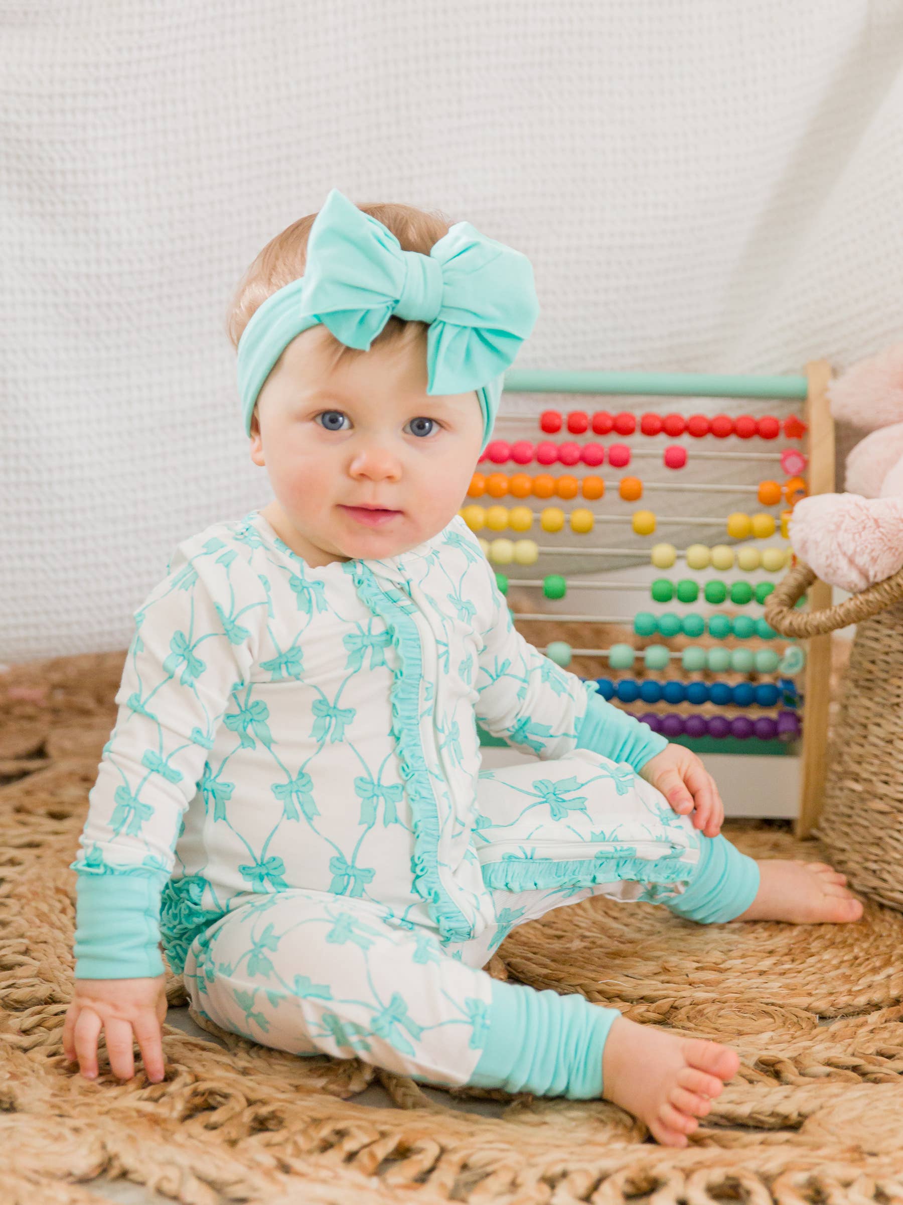 Baby Girls Teal Bow Ruffle Pajama