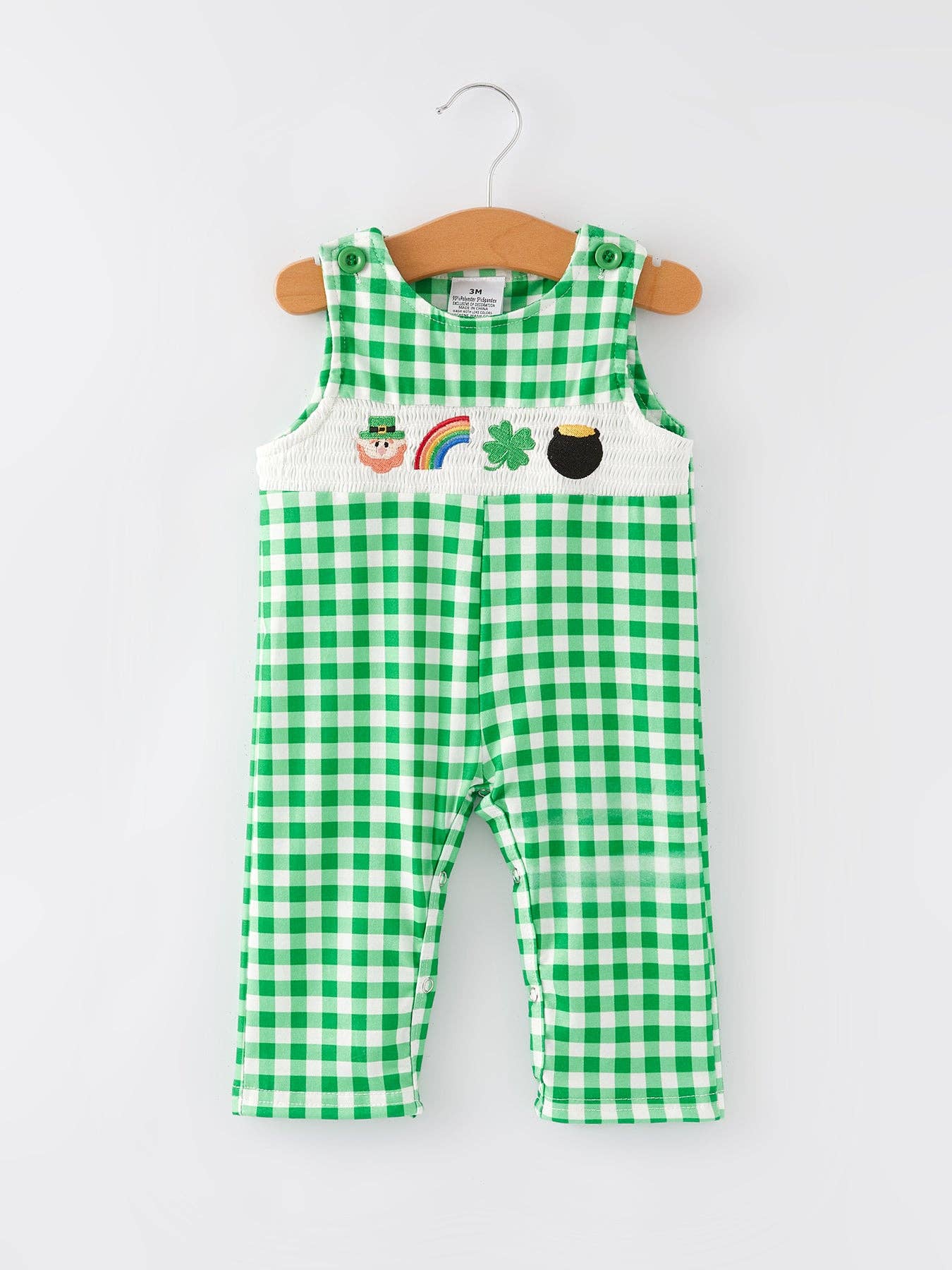 St. Patrick's Day Smocking Embroidered Green Plaid Boys' Romper - LuLLabY LaNe