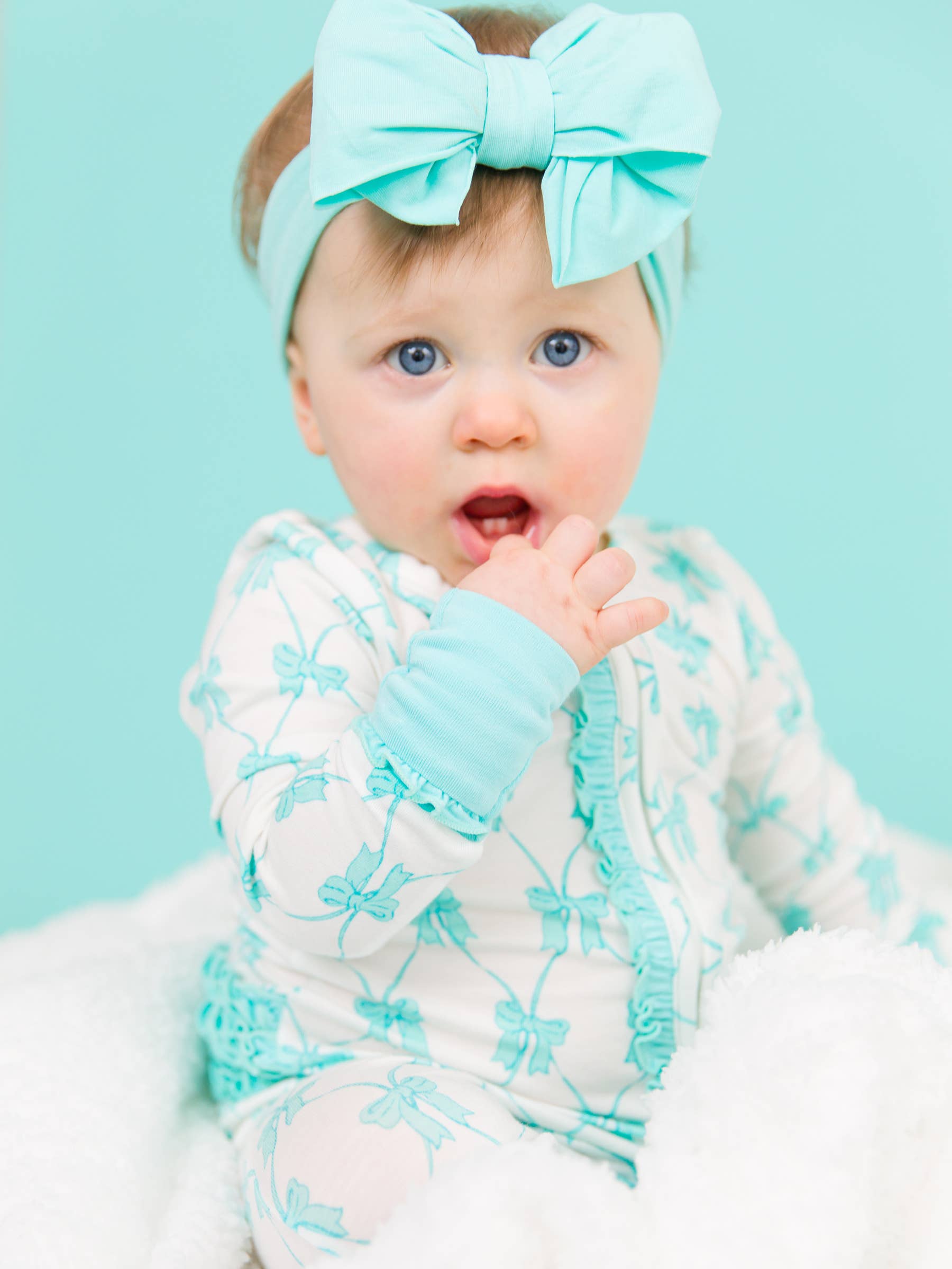 Baby Girls Teal Bow Ruffle Pajama