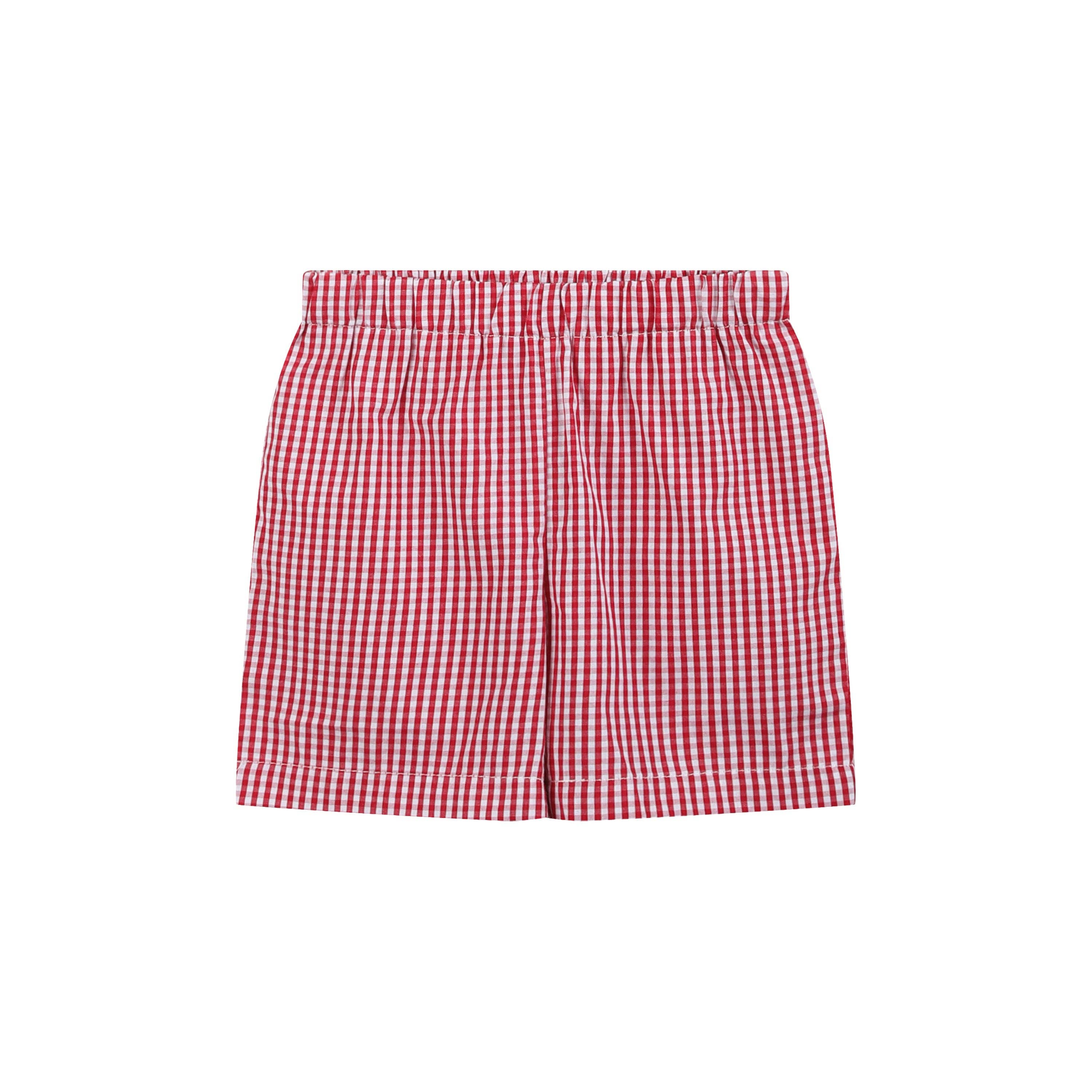 Baseball Smocked Shirt and Red Gingham Shorts Set - LuLLabY LaNe