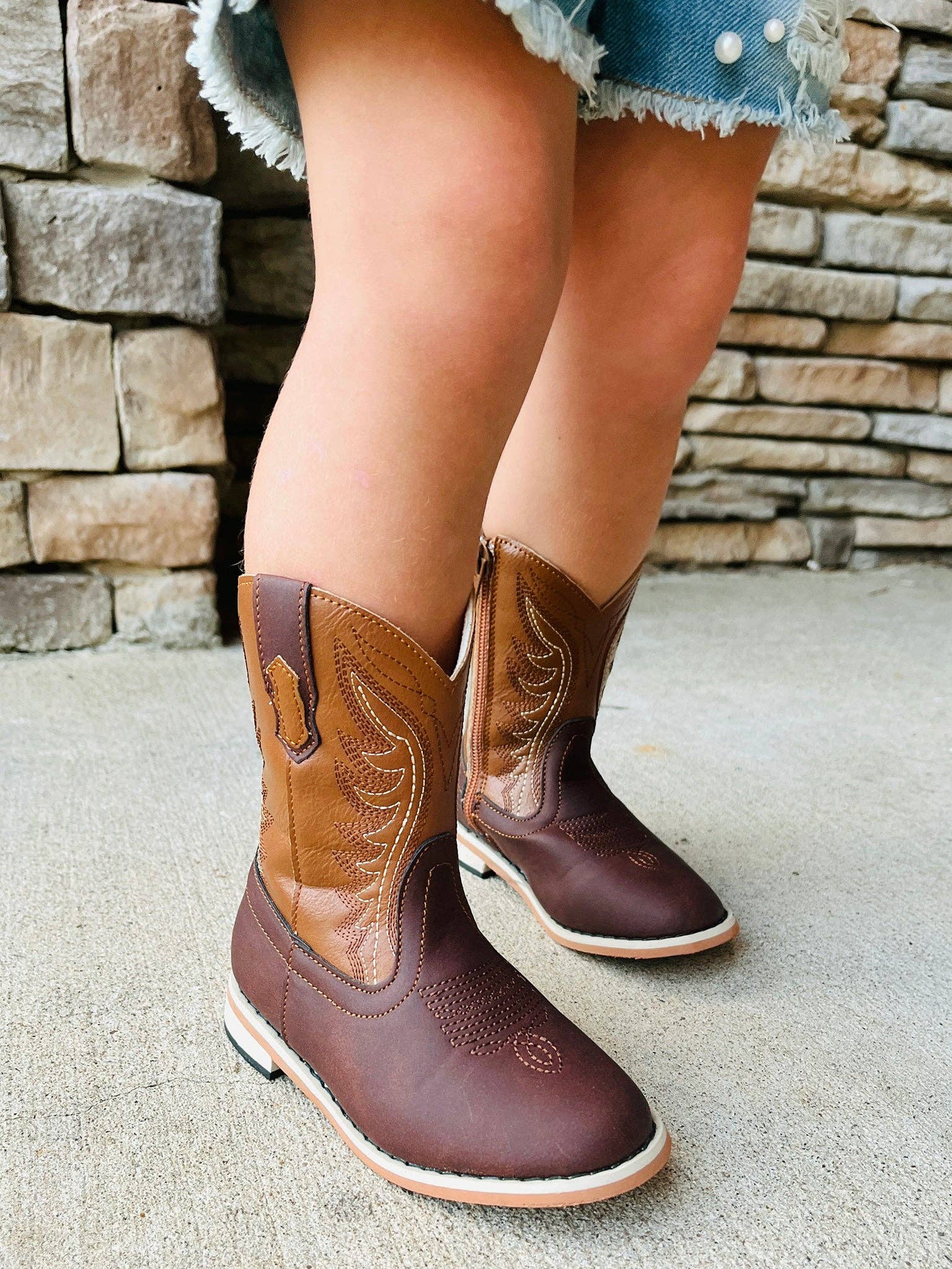 Kids Unisex Two Toned Brown Cowboy Boots