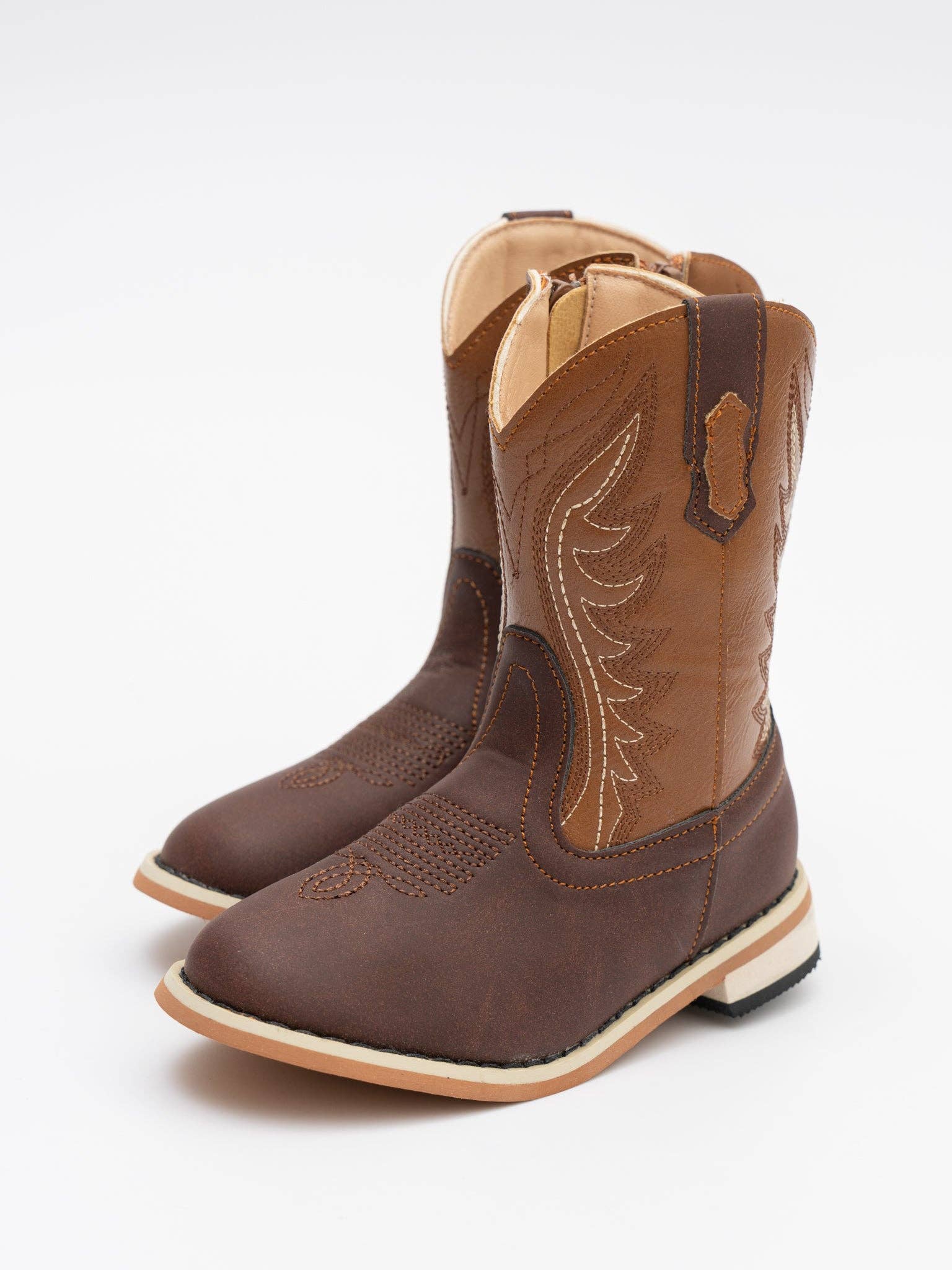 Kids Unisex Two Toned Brown Cowboy Boots