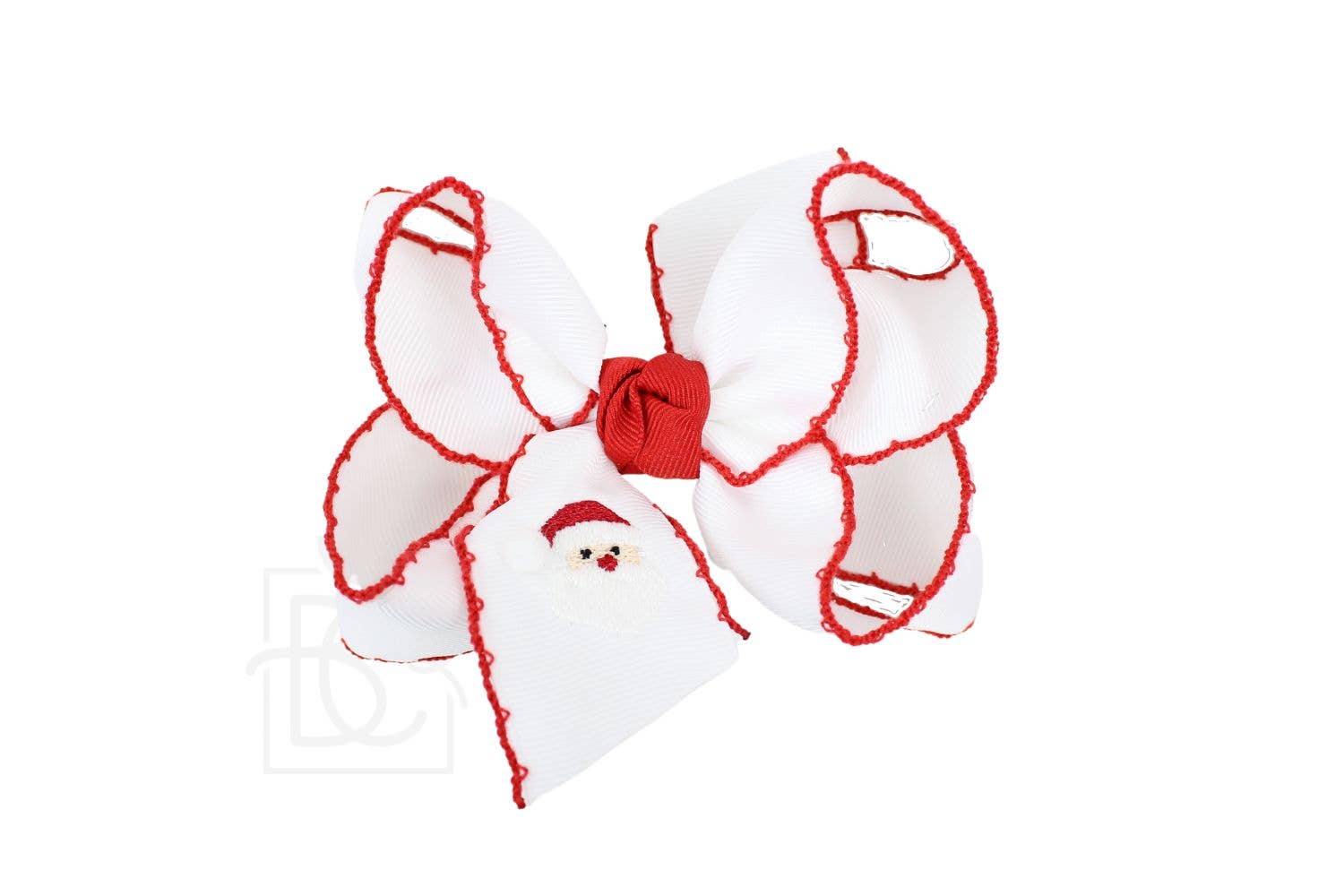 Embroidered Santa Crochet Edge Bow- RED