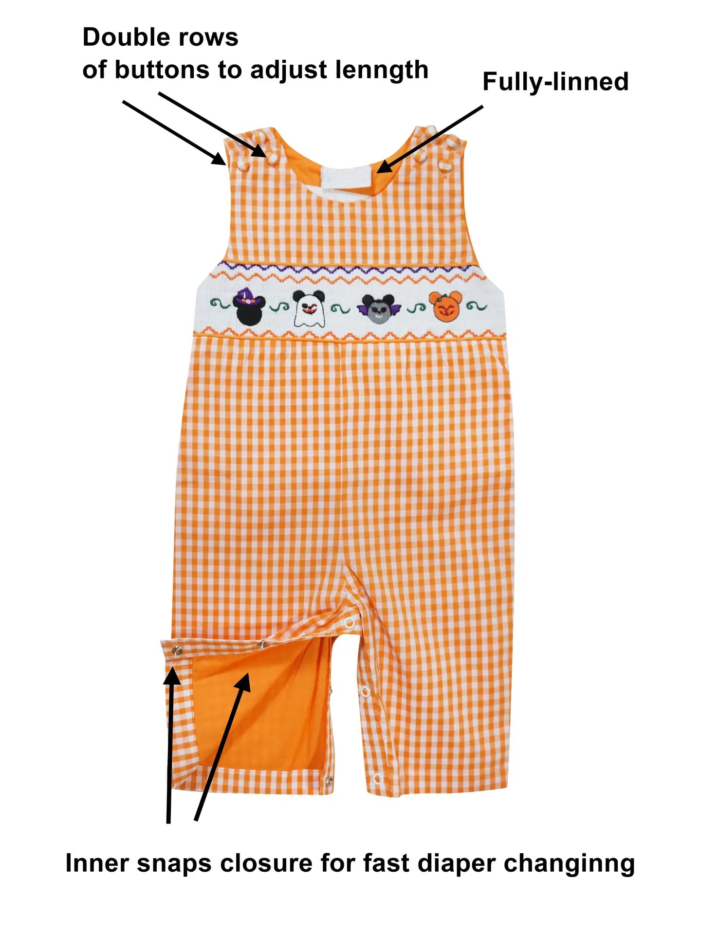 Boys Halloween Mickey Jack-O-Lantern Longall Romper.